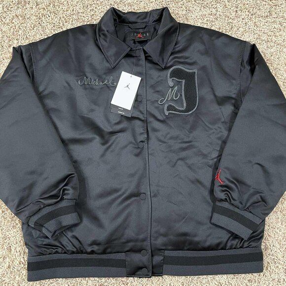 Jordan Women’s Varsity Bomber Jacket Black FV7137-010, Size Large (New) - Picture 1 of 16